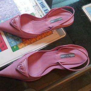 Prada Gabardine Slingback Pointed Pumps with Kitten Heel in Rose 9.5